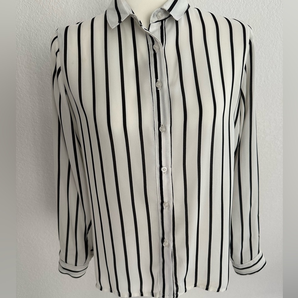 Black and White Striped Women's Top